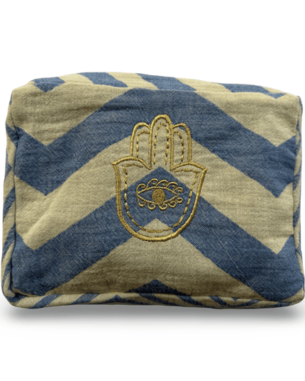 Casa Duniya Evil Eye Embroidered Cosmetic & Toiletry Bags Hamsa Blue Ohana Cosmetic Pouch
