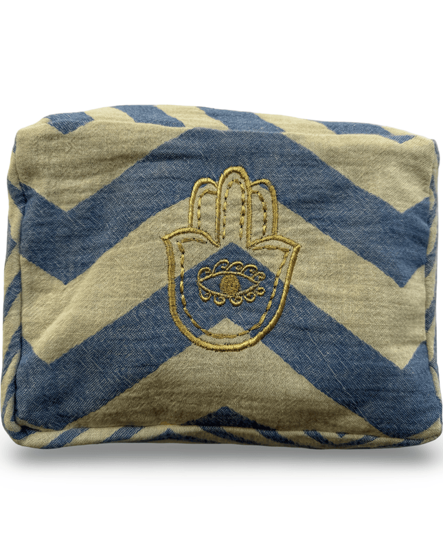 Casa Duniya Evil Eye Embroidered Cosmetic & Toiletry Bags Hamsa Blue Ohana Cosmetic Pouch