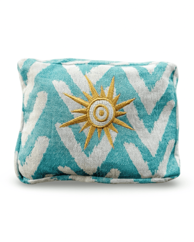 Casa Duniya Hand-Embroidered Evil Eye Cosmetic Pouch Teal Ohana Cosmetic Pouch