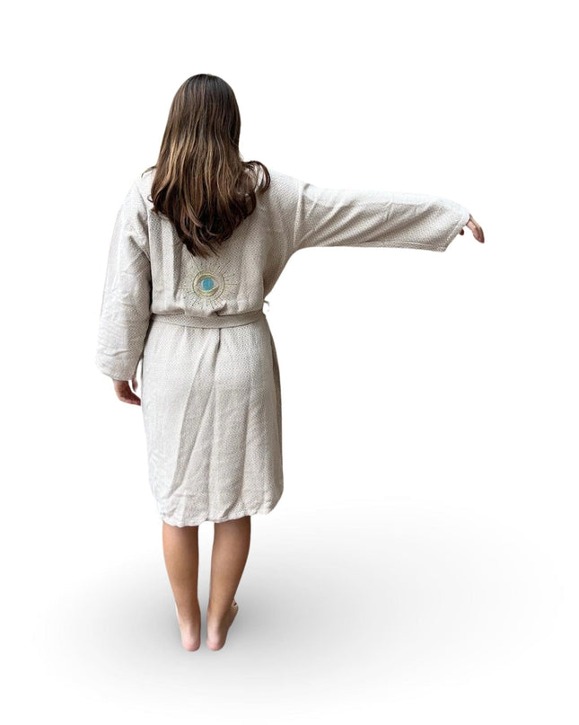 Beige Robe with Evil Eye Embroidery