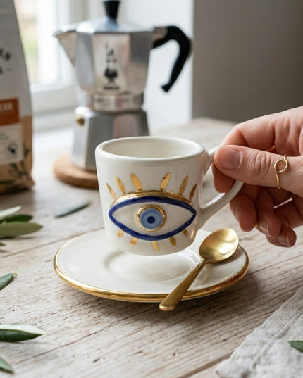 Casa Duniya Hand-Painted Evil Eye Espresso Cups Styled Zain Espresso Cups (set of 6)