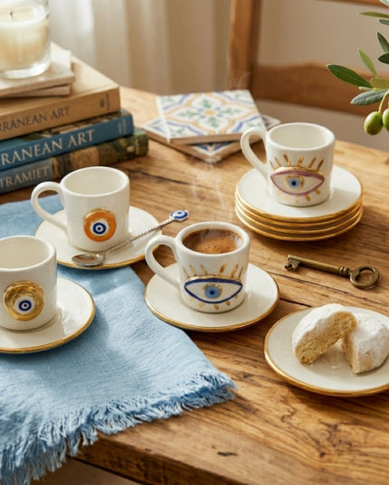 Zain espresso cups, set of 6, Evil Eye motifs
