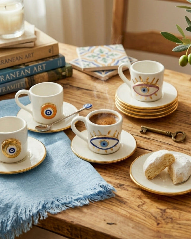 Zain espresso cups, set of 6, Evil Eye motifs