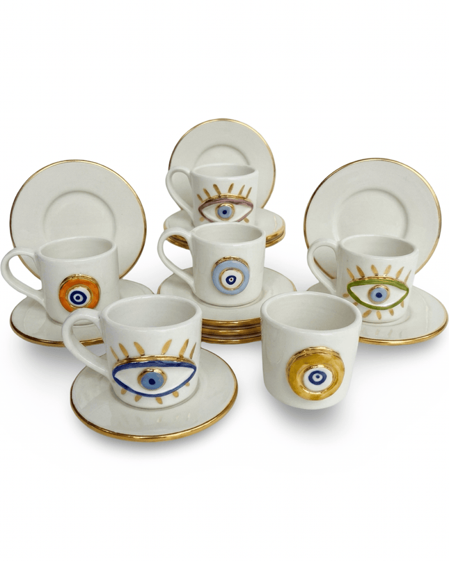 Zain espresso cups, set of 6, Evil Eye motifs