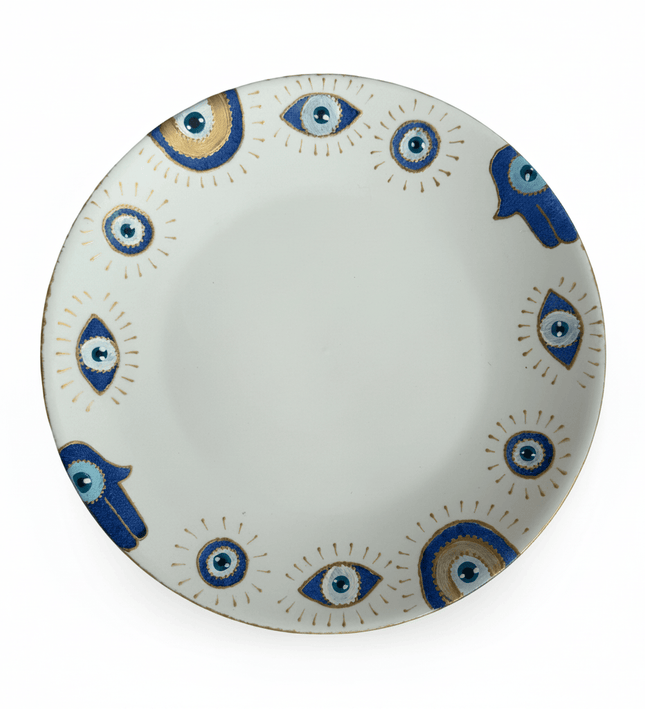 Casa Duniya Hand-Painted Evil Eye Serving Platter Round Karima Round Serving Platter