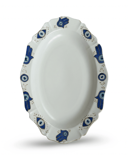 Casa Duniya Evil Eye Serving Platter Scalloped Edge Karima Oval Serving Platter