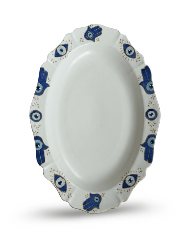 Casa Duniya Evil Eye Serving Platter Scalloped Edge Karima Oval Serving Platter