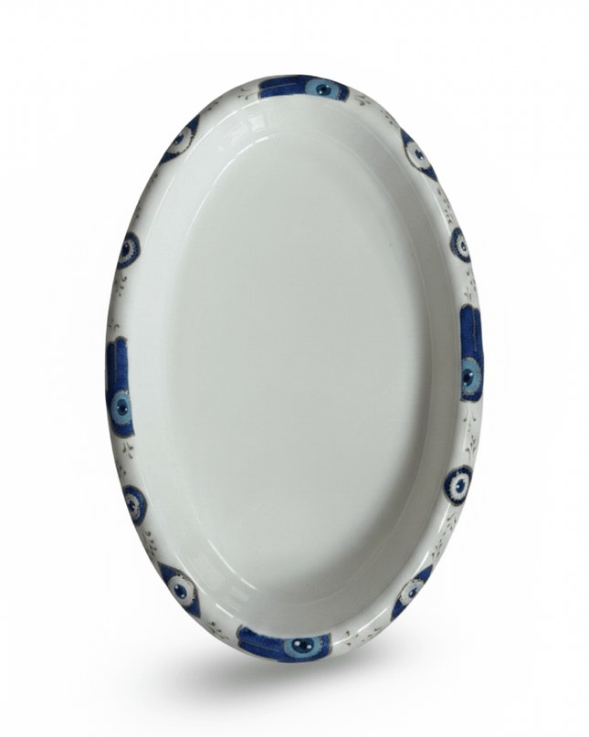 Casa Duniya Evil Eye Serving Platter Smooth Edge Karima Oval Serving Platter