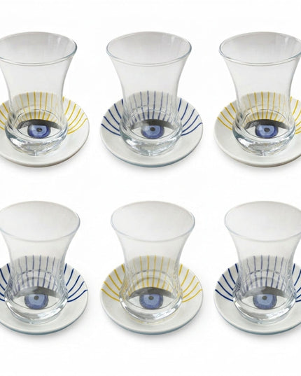 Casa Duniya Hand-Painted Nazar Evil Eye Teacup Set Detail Iris Teacups (Set of 6)