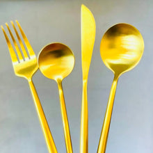 Load image into Gallery viewer, Ruva Brushed Gold 4-Piece Stainless Steel Cutlery Set
