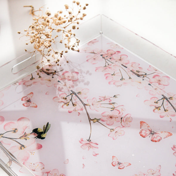 Sakura Tray Floral Acrylic Serving Tray Casa Duniya