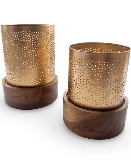 Gold and Wood Candle Holders