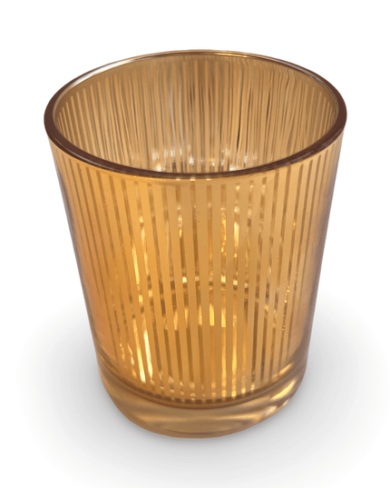 Gold Glass Striped Candle Holder