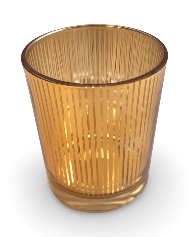 Gold Glass Striped Candle Holder