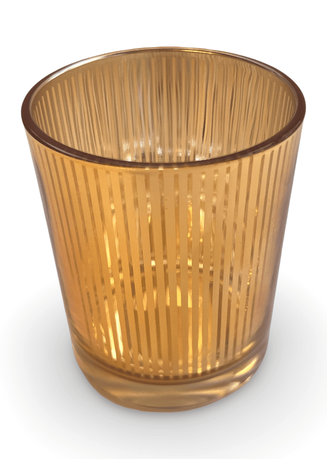 Gold Glass Striped Candle Holder