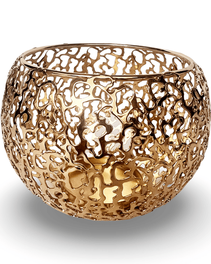Gold Metal Mesh Intricate Design Candle Holder
