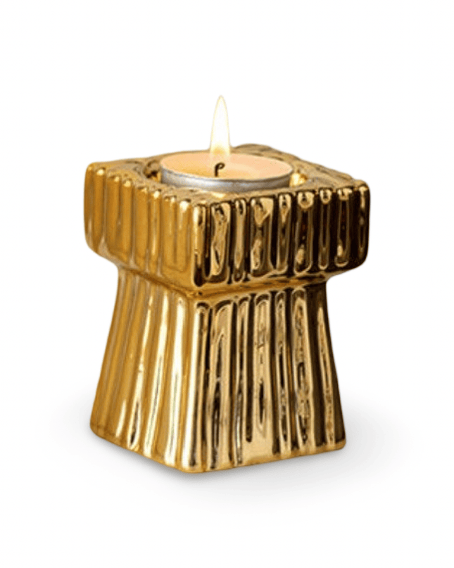 Casa Duniya Gold Fluted Ceramic Tealight Holder Minar Candle Holder