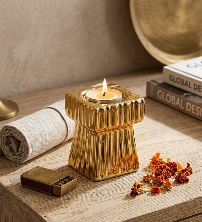 Gold Minar Candle Holder