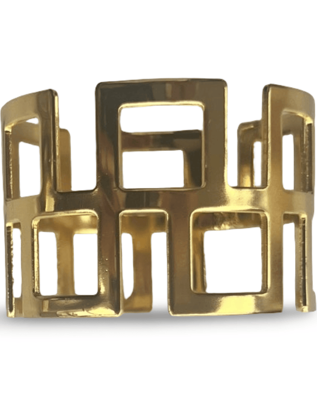 Square Pattern Gold Napkin Ring