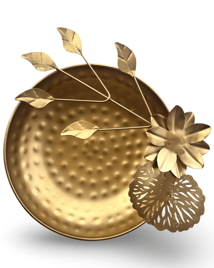 Hammered Gold Bowls with Flower Accents