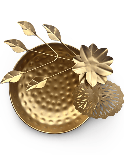 Hammered Gold Bowls with Flower Accents