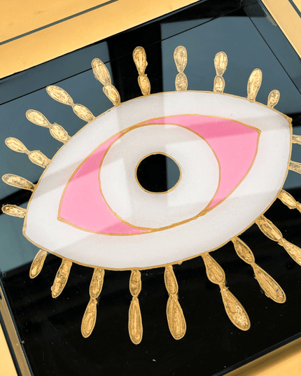 Casa Duniya Hand-Painted Acrylic Tray Styled on Table, Evil Eye Design