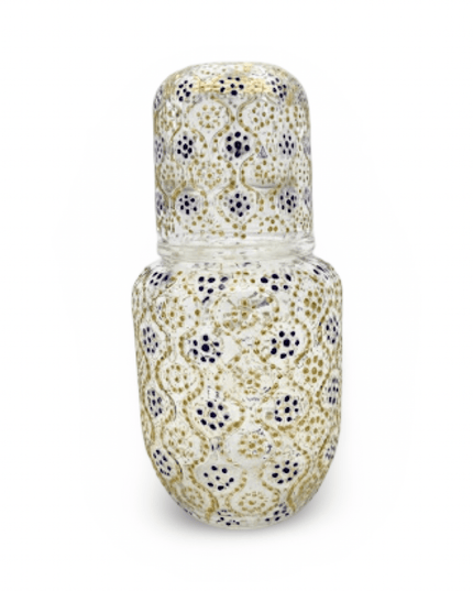 Chandni hand-painted bedside water bottle with glass in Purple