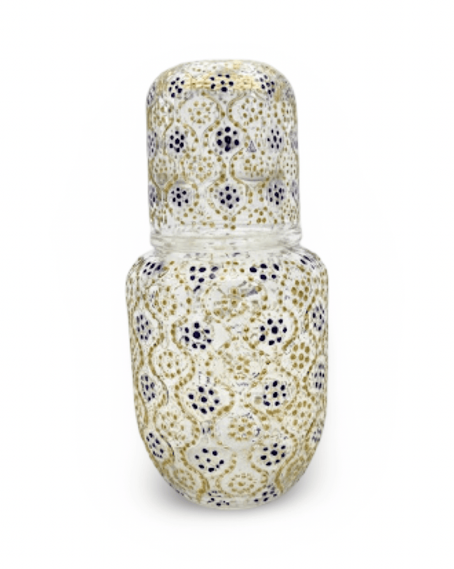 Chandni hand-painted bedside water bottle with glass in Purple