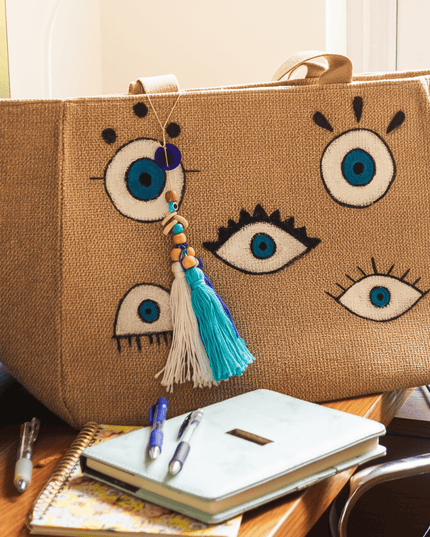 Casa Duniya Hand-Painted Canvas Tote Bag Corfu Canvas Beach Bag