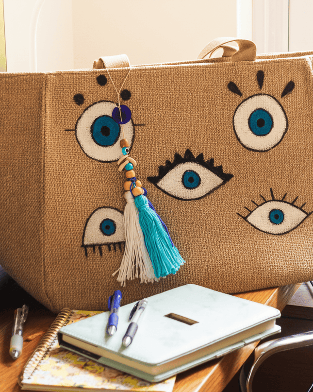 Casa Duniya Hand-Painted Canvas Tote Bag Corfu Canvas Beach Bag