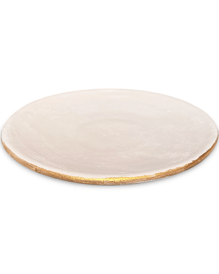 White Ceramic Candle Plate with Gold Border