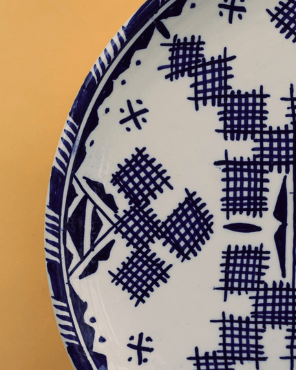 Casa Duniya Hand-Painted Ceramic Dinner Plate Blue & White Detail Tiri Dinner Plate