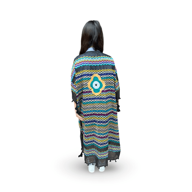 Hand-Painted Multi-Colored Kaftan with Evil Eye Clover