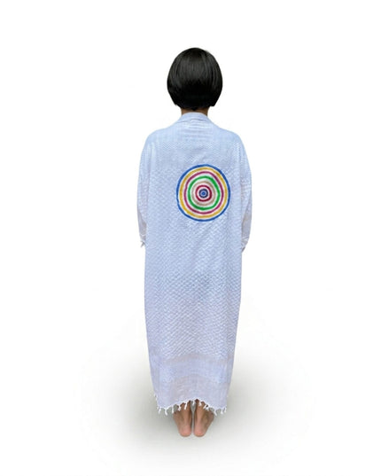 Casa Duniya Hand-Painted Cotton Beach Cover-Ups White with Multi-Colored Circle Tyre Kaftans