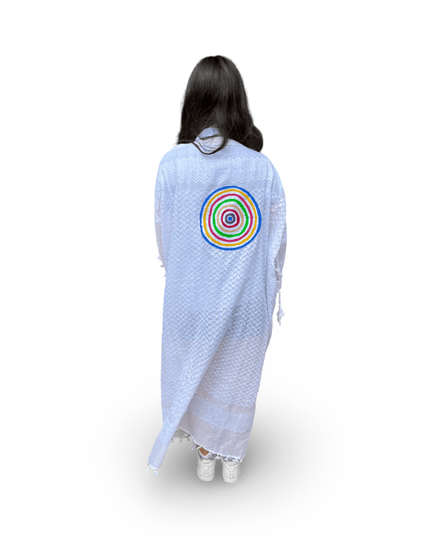 Hand-Painted White Kaftan with Colorful Circles