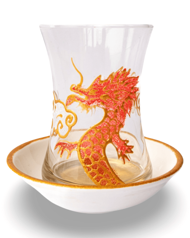 Hand-painted Red Dragon Teacups