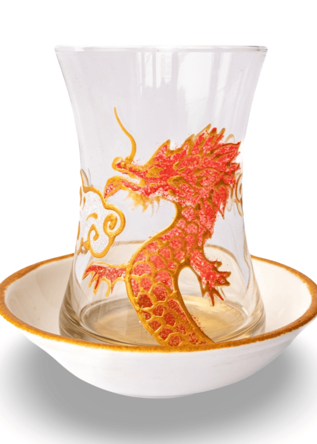 Casa Duniya Hand-Painted Dragon Tea Set Lina Teacups (set of 6)