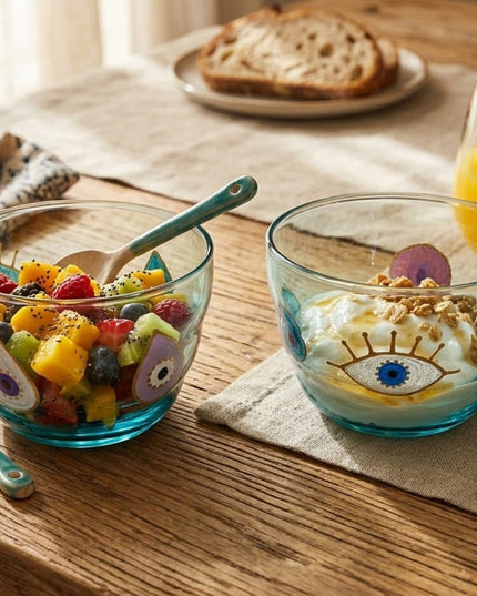 Rangeela hand-painted evil eye tinted glass bowls, set of 2