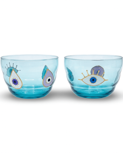 Rangeela tinted glass bowl hand-painted with colorful evil eyes