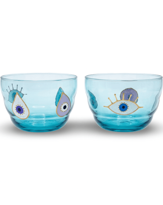 Rangeela tinted glass bowl hand-painted with colorful evil eyes