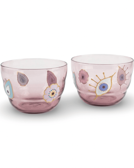 Rangeela evil eye glass bowls styled on a table