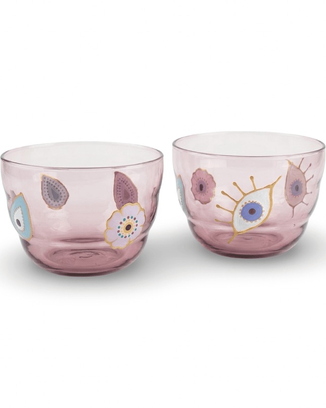 Rangeela evil eye glass bowls styled on a table