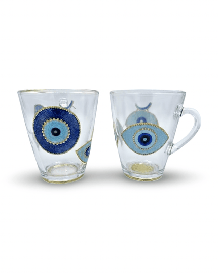 Set of 2 hand-painted evil eye glass mugs from Jordan