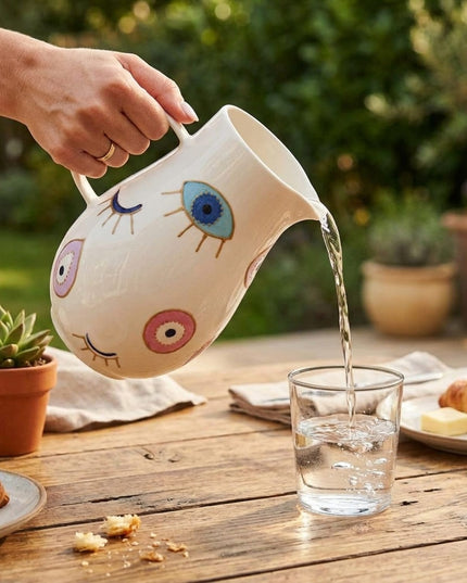 Rangeela evil eye water jug, hand-painted glass