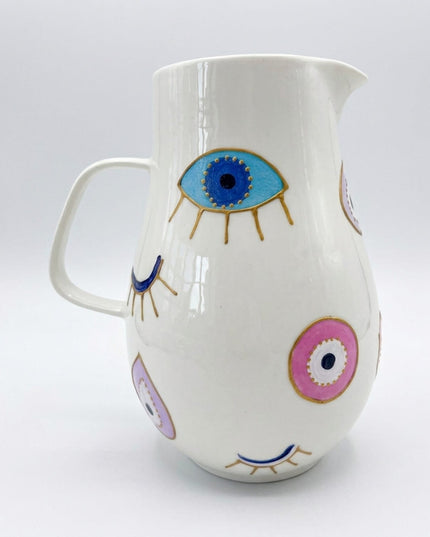 Rangeela hand-painted multicolor evil eye glass water jug from Jordan