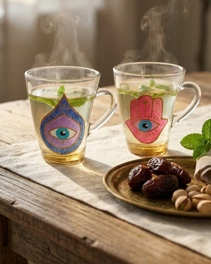 Jewel Evil Eye & Hamsa Mugs (set of 2)
