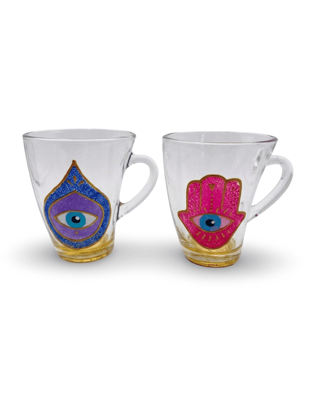 Jewel Evil Eye & Hamsa Mugs (set of 2)