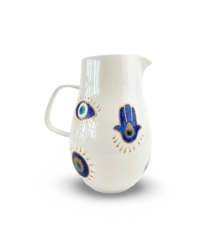 Casa Duniya Hand-Painted Evil Eye & Hamsa Water Jug Karima Evil Eye & Hamsa Water Jug