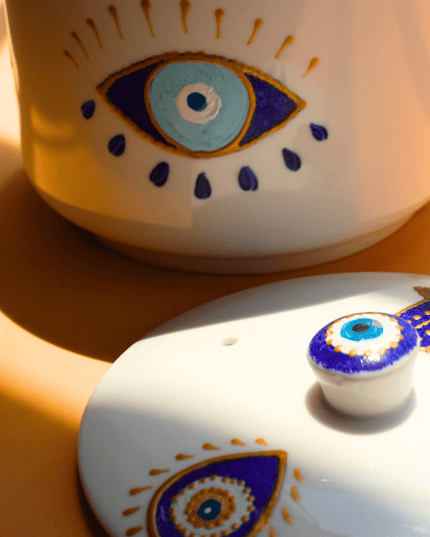 Casa Duniya Hand-Painted Evil Eye Jar Amara Evil Eye Ceramic Jar