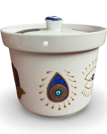 Casa Duniya Hand-Painted Evil Eye Jar Amara Evil Eye Ceramic Jar